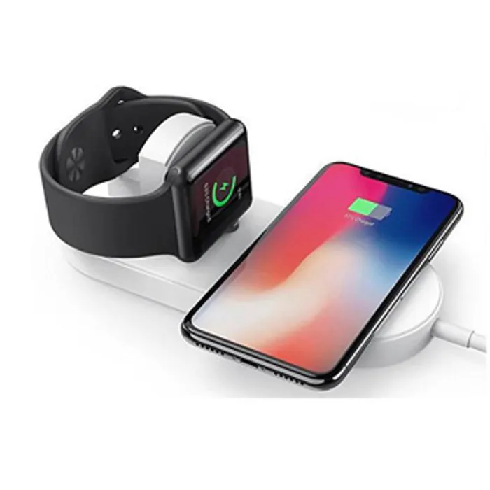 Główne zdjęcie produktu 2v1 bezdrátová nabíječka, pro telefon a Apple Watch, bílá, 5V, 10W, Qi