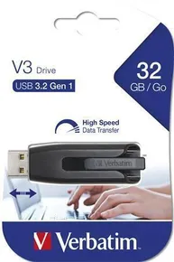 32GB USB Flash 3.0, 60/12 MB/s, VERBATIM V3, czarno-szary