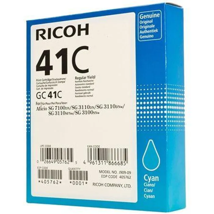 Główne zdjęcie produktu 405762 Toner pro SG 3100SNw, SG 7100DN tiskárny, RICOH Type GC41C cyan, 2 200 stránek