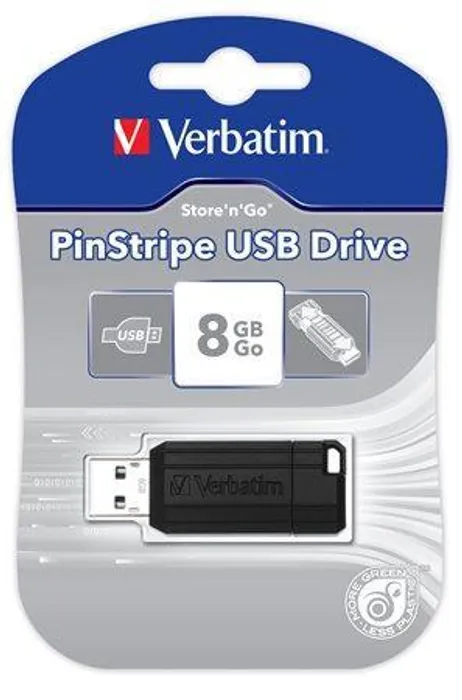 Główne zdjęcie produktu 8GB USB Flash 2.0, 10/4MB/sec, Pin Stripe, VERBATIM, černý