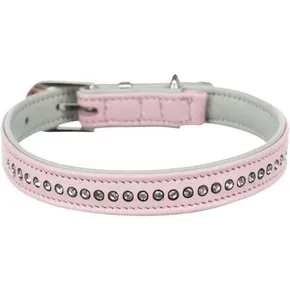 Obroża skórzana Active Comfort z kamieniami - różowa S: 23-28 cm/15 mm