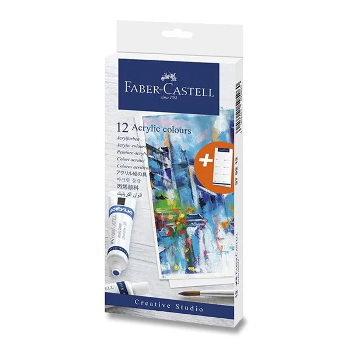 Główne zdjęcie produktu Akrylové barvy Faber-Castell 379212, 12 barev, tuba 20 ml