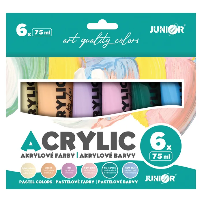 Główne zdjęcie produktu Akrylové barvy JUNIOR 75 ml - 6 ks sada Pastel