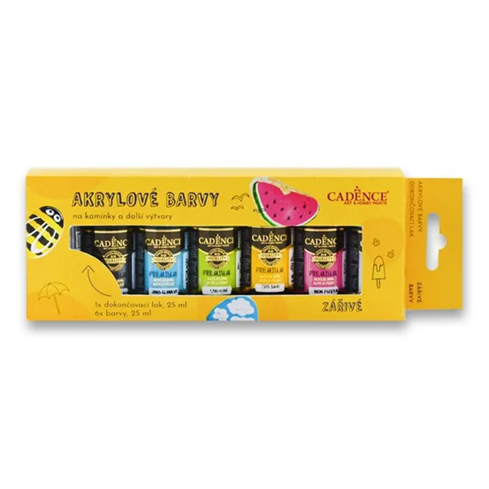 Główne zdjęcie produktu Akrylové barvy na kamínky Cadence sada 6 zářivých barev + akrylový lak