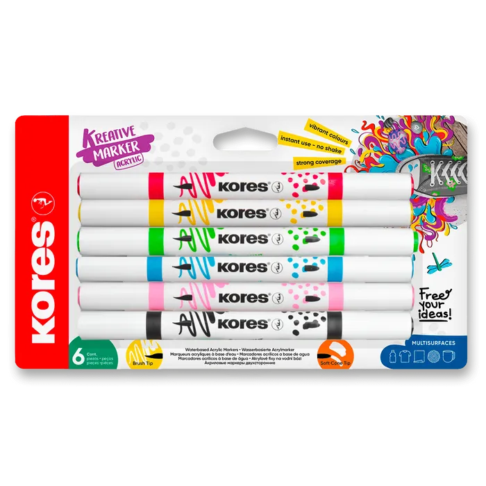 Główne zdjęcie produktu Akrylové popisovače Kores Kreative Markers - sada 6 barev