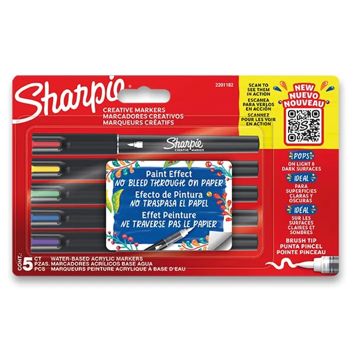 Główne zdjęcie produktu Akrylový popisovač Sharpie Acrylic Marker Brush sada 5 barev