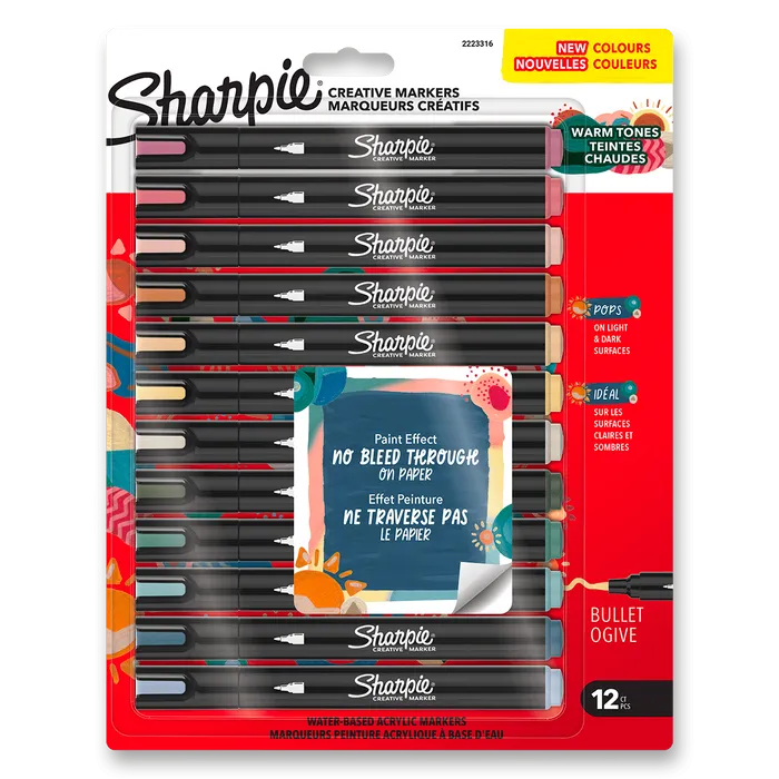 Główne zdjęcie produktu Akrylový popisovač Sharpie Acrylic Marker Bullet Fine Warm Tones [12ks]