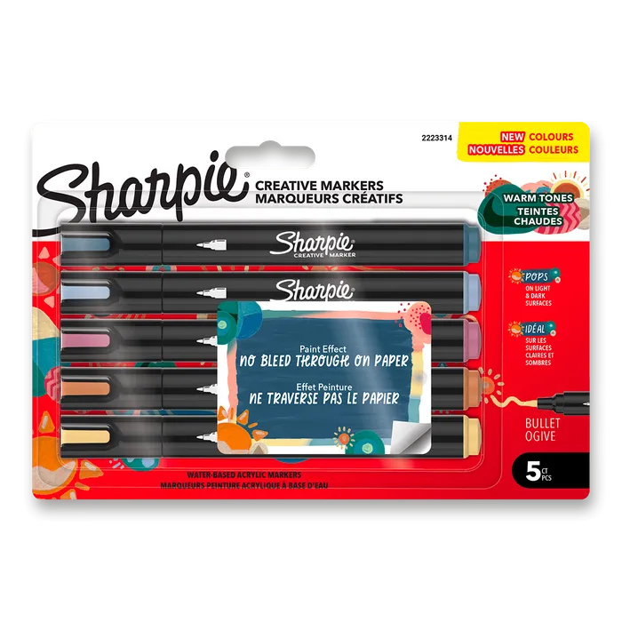 Główne zdjęcie produktu Akrylový popisovač Sharpie Acrylic Marker Bullet Fine Warm Tones [5 ks]