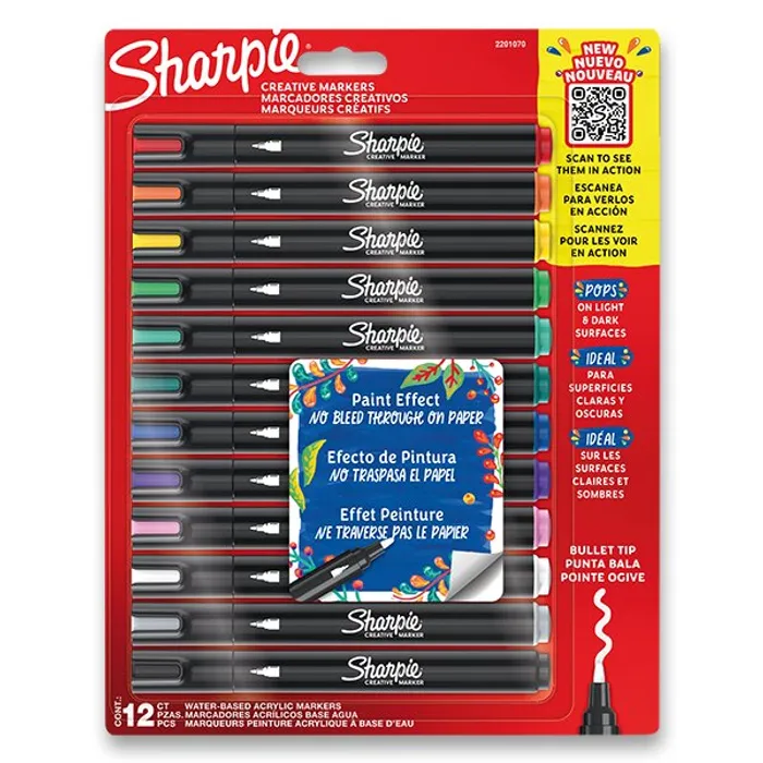 Główne zdjęcie produktu Akrylový popisovač Sharpie Acrylic Marker Bullet sada 12 barev