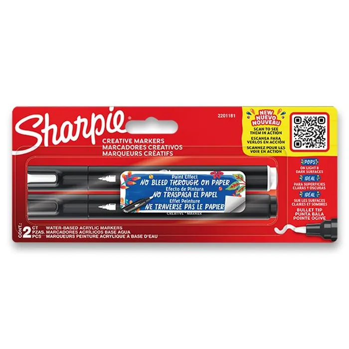 Główne zdjęcie produktu Akrylový popisovač Sharpie Acrylic Marker Bullet sada 2 barvy, černá a bílá