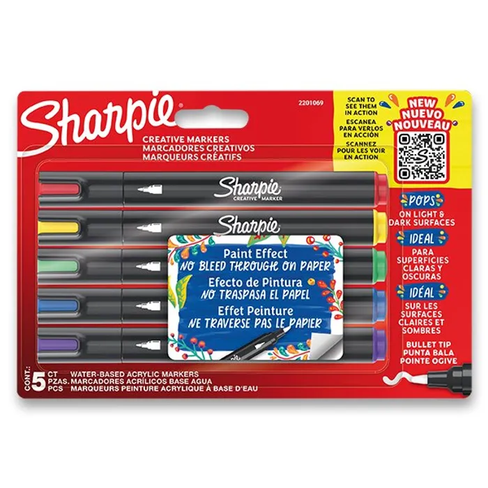 Główne zdjęcie produktu Akrylový popisovač Sharpie Acrylic Marker Bullet sada 5 barev