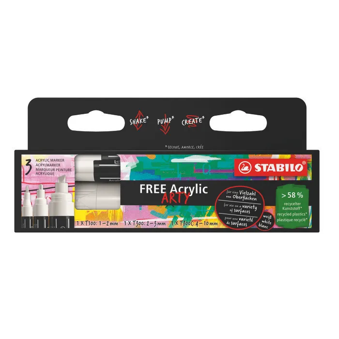Główne zdjęcie produktu Akrylový popisovač STABILO FREE Acrylic bílá 3 ks sada - 3 hroty
