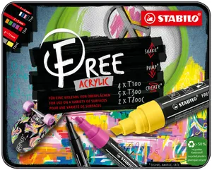 Markery akrylowe STABILO FREE akrylowy starter zestaw 11 sztuk - mix kolorów z 3 końcówkami