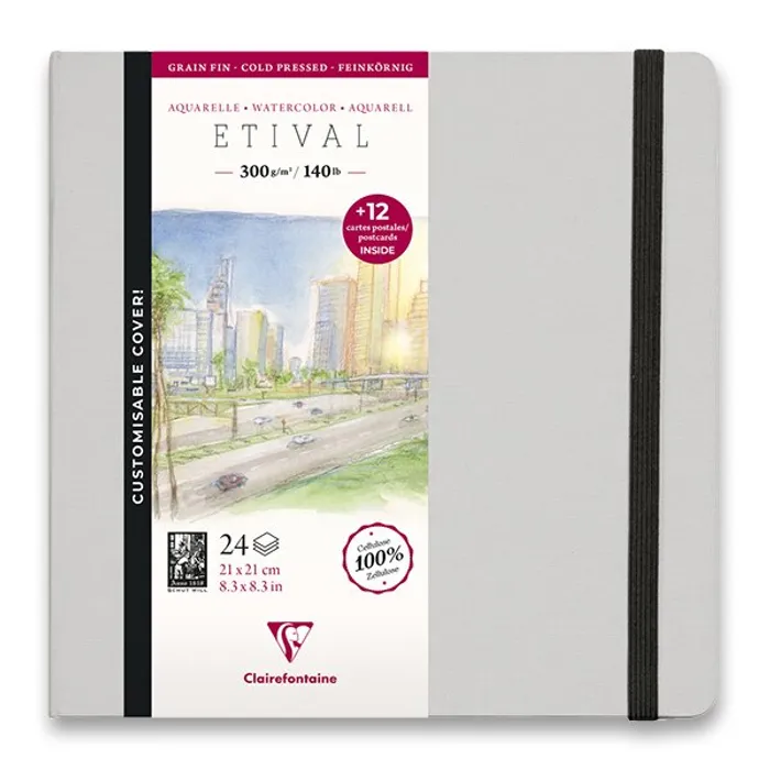 Główne zdjęcie produktu Akvarelové album Clairefontaine Etival Cold Pressed s pohledy, 21 x 21 cm, 24 listů, 300 g