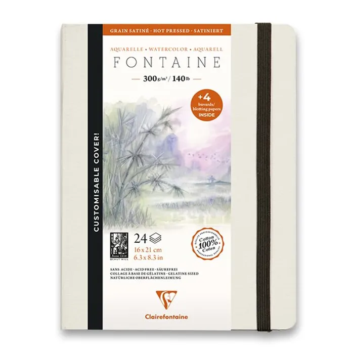 Główne zdjęcie produktu Akvarelové album Clairefontaine Fontaine Hot Pressed 21 x 16 cm, 24 listů, 300 g
