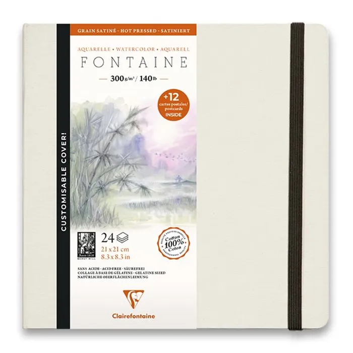 Główne zdjęcie produktu Akvarelové album Clairefontaine Fontaine Hot Pressed s pohledy, 21 x 21 cm, 24 listů, 300