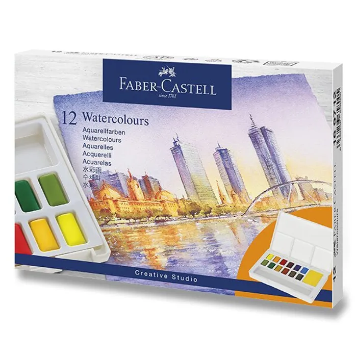 Główne zdjęcie produktu Akvarelové barvy Faber-Castell s paletkou 12 barev