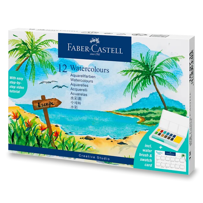 Główne zdjęcie produktu Akvarelové barvy Faber-Castell s paletou Tropical [12 ks]
