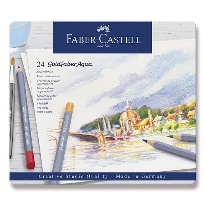 Główne zdjęcie produktu Akvarelové pastelky Faber-Castell 114624 Goldfaber Aqua plechová krabička, 24 barev