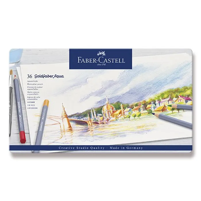Główne zdjęcie produktu Akvarelové pastelky Faber-Castell 114636 Goldfaber Aqua plechová krabička, 36 barev