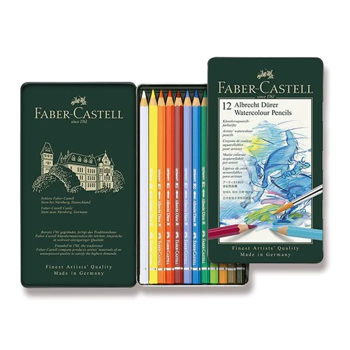 Główne zdjęcie produktu Akvarelové pastelky Faber-Castell 117512 Albrecht Dürer, plechová krabička 12 ks