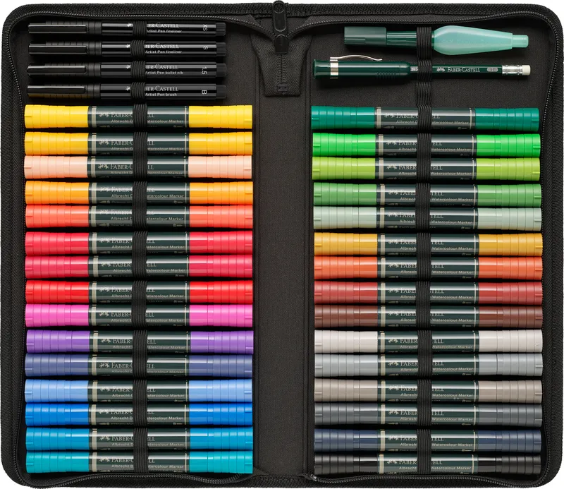 Główne zdjęcie produktu Akvarelové popisovače Faber-Castell 160301 Albrecht Dürer pouzdro, 30 ks s příslušenstvím