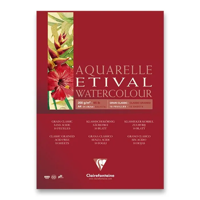 Główne zdjęcie produktu Akvarelový blok Clairefontaine Etival Classic Grain A4, 10 listů, 200 g