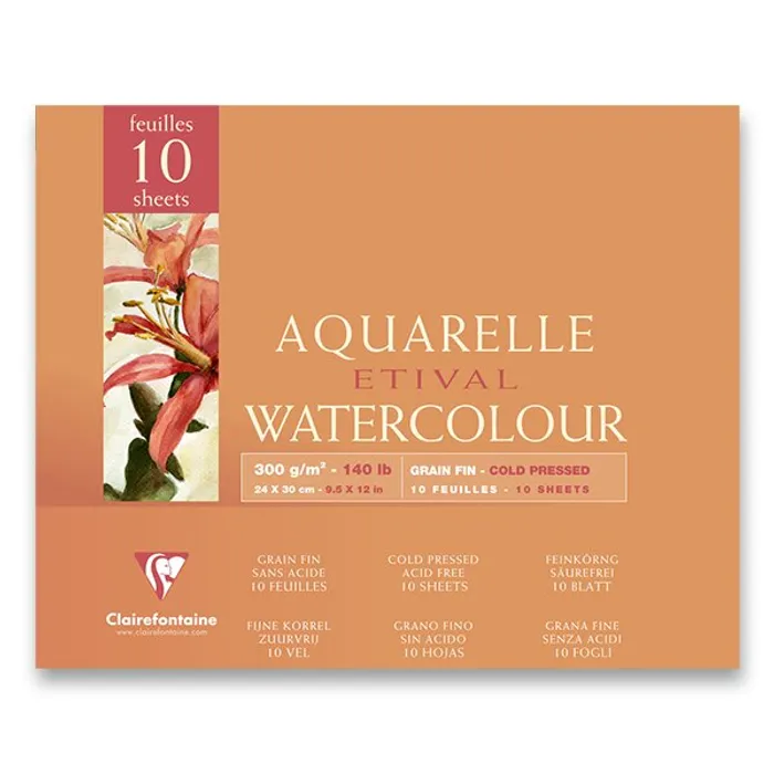 Główne zdjęcie produktu Akvarelový blok Clairefontaine Etival Cold Pressed 24 x 30 cm, 10 listů, 300 g