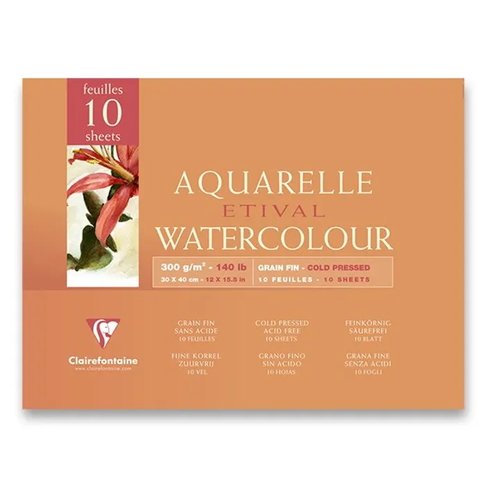 Główne zdjęcie produktu Akvarelový blok Clairefontaine Etival Cold Pressed 30 x 40 cm, 10 listů, 300 g