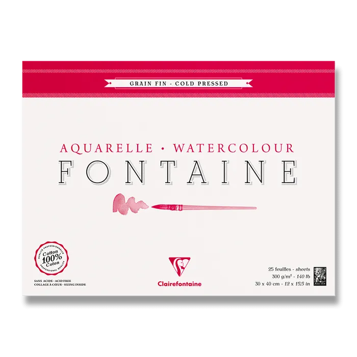 Główne zdjęcie produktu Akvarelový blok Clairefontaine Fontaine Cold Pressed 30 x 40 cm, 25 listů, 300 g