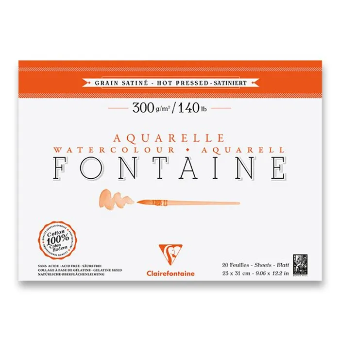 Główne zdjęcie produktu Akvarelový blok Clairefontaine Fontaine Hot Pressed 23 x 31 cm, 20 listů, 300 g