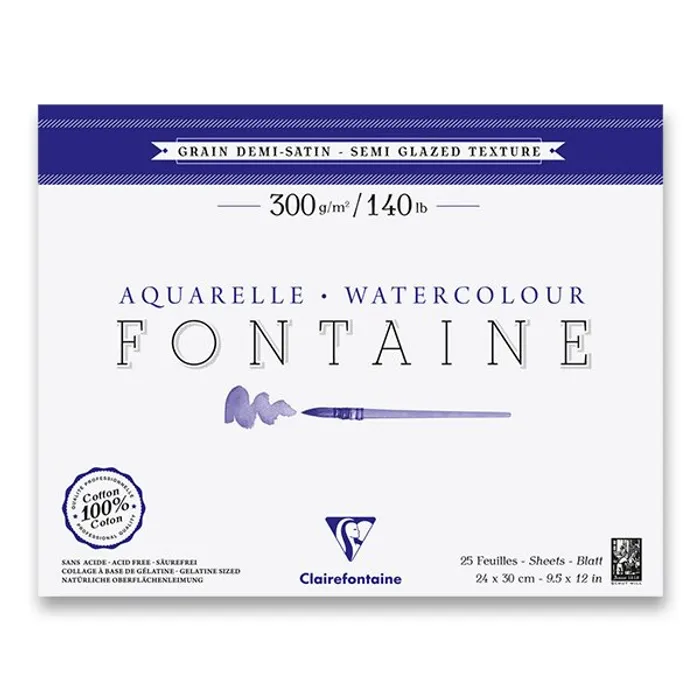 Główne zdjęcie produktu Akvarelový blok Clairefontaine Fontaine Semi Glazed 24 x 30 cm, 25 listů, 300 g