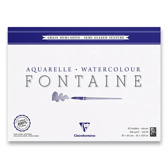 Główne zdjęcie produktu Akvarelový blok Clairefontaine Fontaine Semi Glazed 30 x 40 cm, 25 listů, 300 g