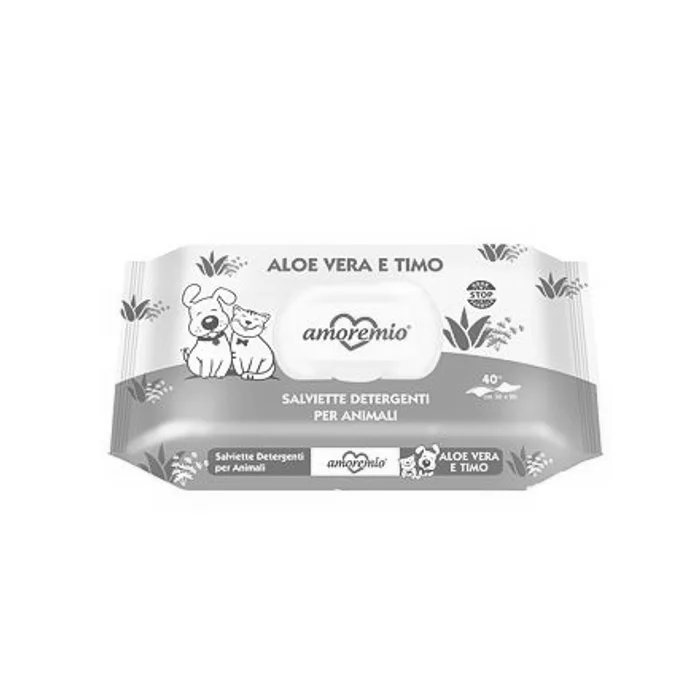 Główne zdjęcie produktu AMOREMIO vlhčené čistící ubrousky, aroma Aloe Vera/tymián, 40 ks
