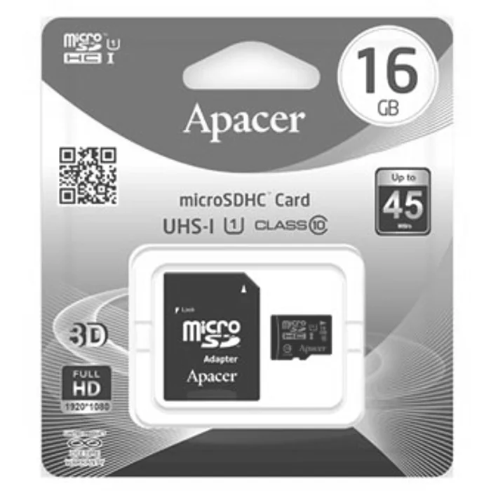 Główne zdjęcie produktu Apacer paměťová karta Secure Digital, 16GB, micro SDHC, AP16GMCSH10U1-R, UHS-I U1 (Class
