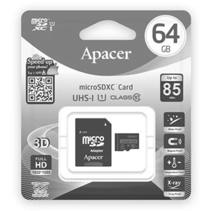 Główne zdjęcie produktu Apacer paměťová karta Secure Digital, 64GB, micro SDXC, AP64GMCSX10U5-R, UHS-I U1 (Class