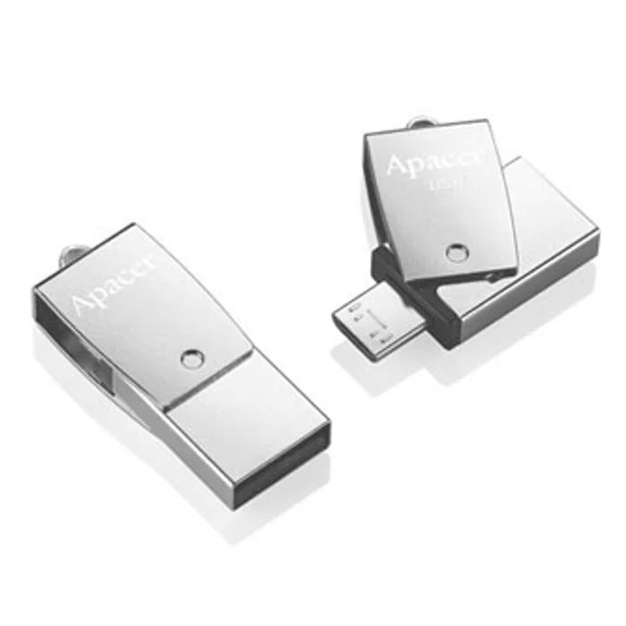 Główne zdjęcie produktu Apacer USB flash disk OTG, USB 3.0 (3.2 Gen 1), 64GB, AH750, stříbrný, AP64GAH750S-1, USB