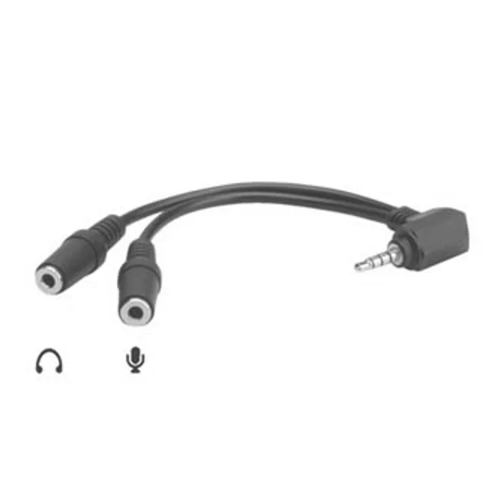 Główne zdjęcie produktu Audio Redukce, Jack (3,5mm) M (4-polový)-Jack (3,5mm) 2x F, 90°, 0, stereo, černá, Logo