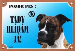 Kolorowy znak Uwaga pies, niemiecki bokser