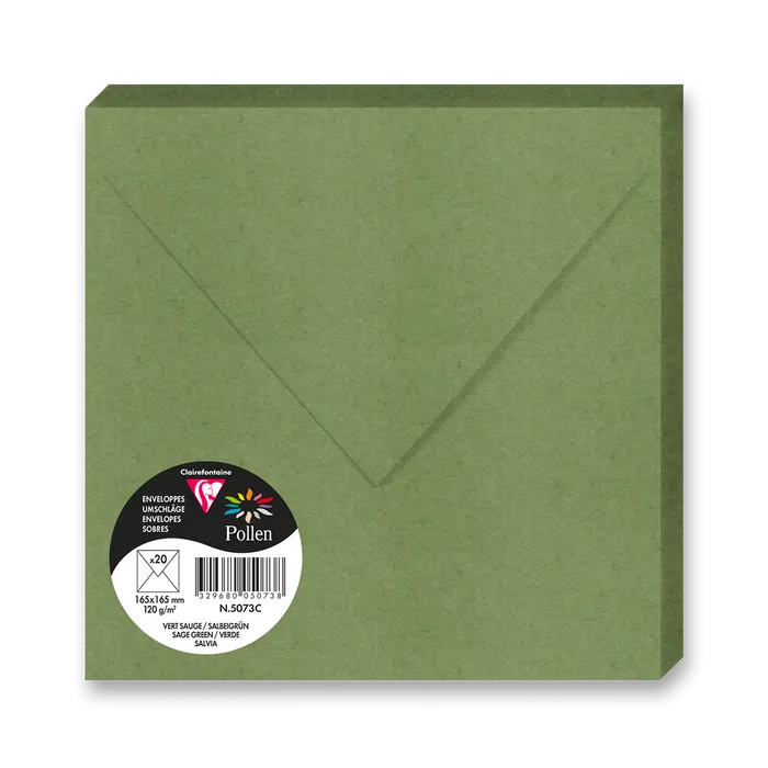 Główne zdjęcie produktu Barevná obálka Clairefontaine 165 × 165 mm, 20 ks, tm. zelená
