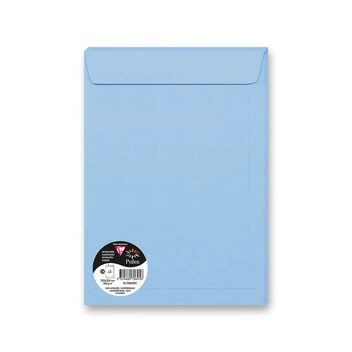 Główne zdjęcie produktu Barevná obálka Clairefontaine, C4 229 x 324 mm, levandulová, 5 ks