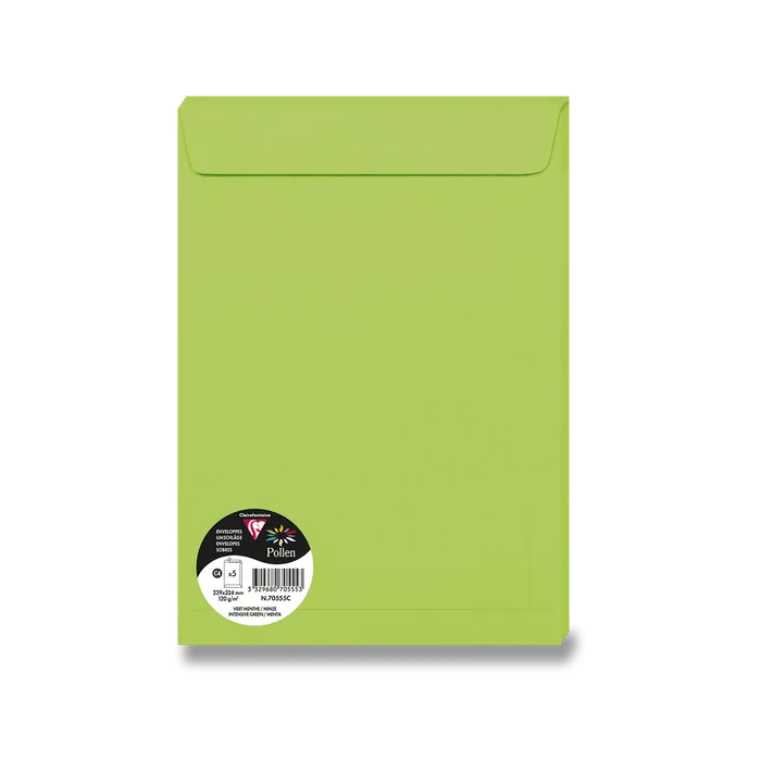 Główne zdjęcie produktu Barevná obálka Clairefontaine, C4 229 x 324 mm, zelená, 5 ks