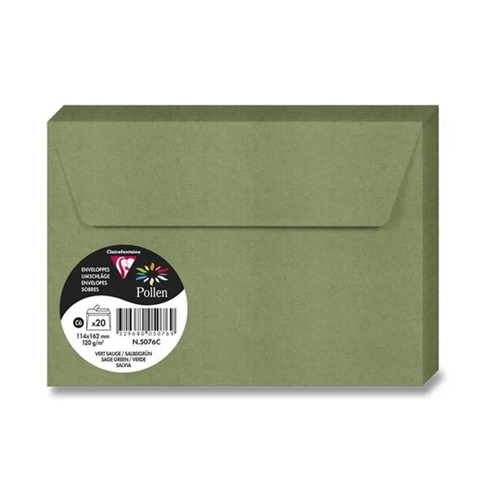 Główne zdjęcie produktu Barevná obálka Clairefontaine C6, samolepicí, 20 ks tm. zelená,