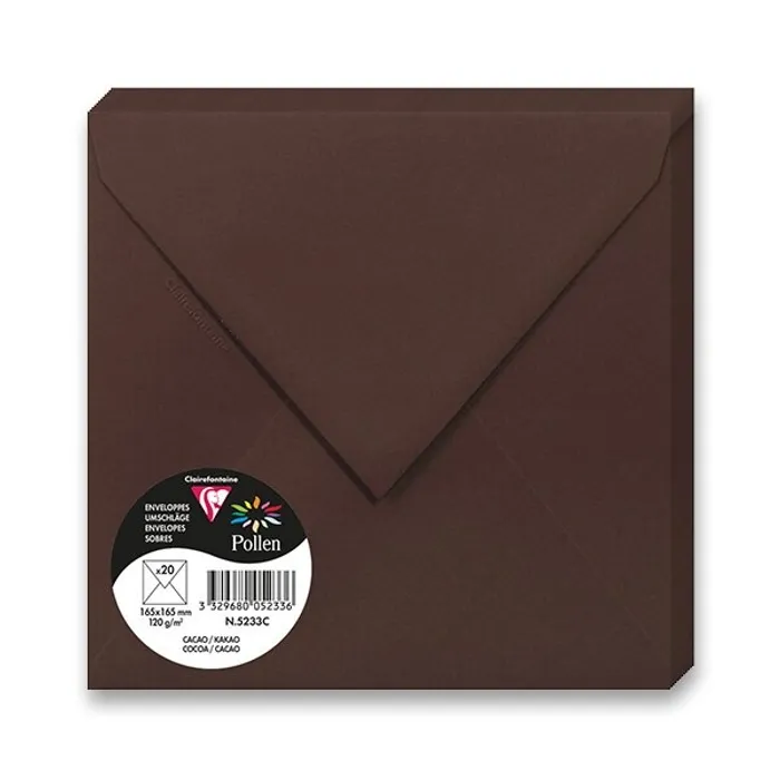 Główne zdjęcie produktu Barevná obálka Clairefontaine hnědá, 165 × 165 mm [20ks]