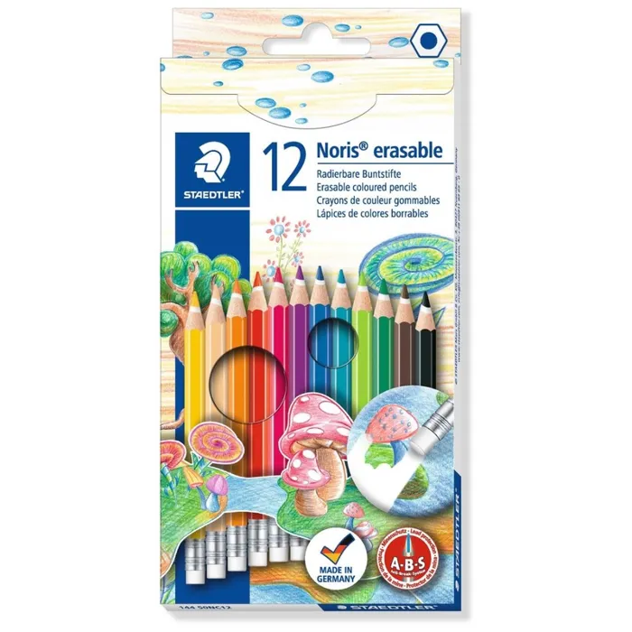 Główne zdjęcie produktu Barevné pastelky s gumou "Noris Club", 12 barev, sada, šestihranné, STAEDTLER