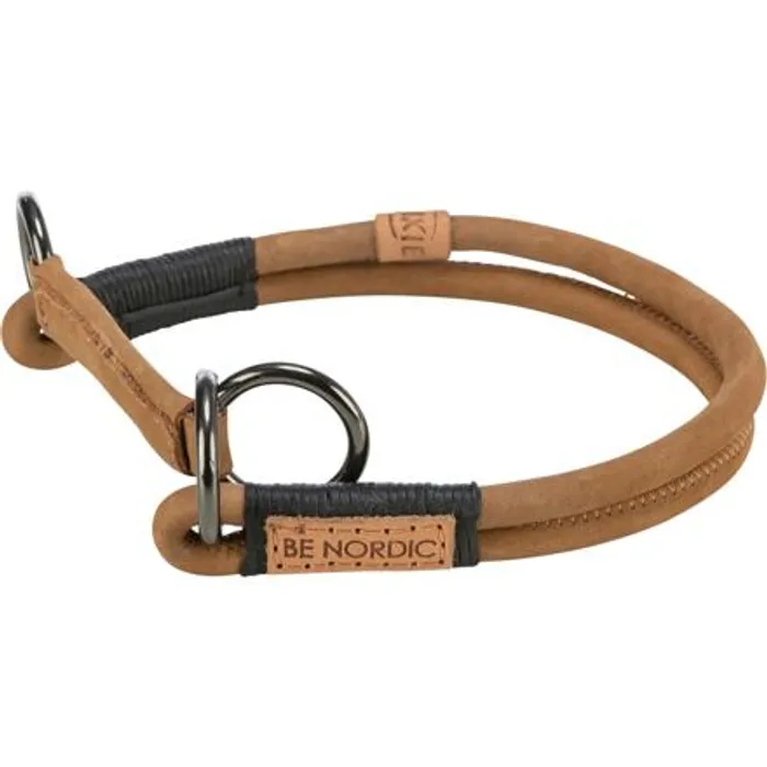 Główne zdjęcie produktu BE NORDIC kulatý polostahovací kožený obojek, hnědá L-XL: 55 cm / Ř 10 mm
