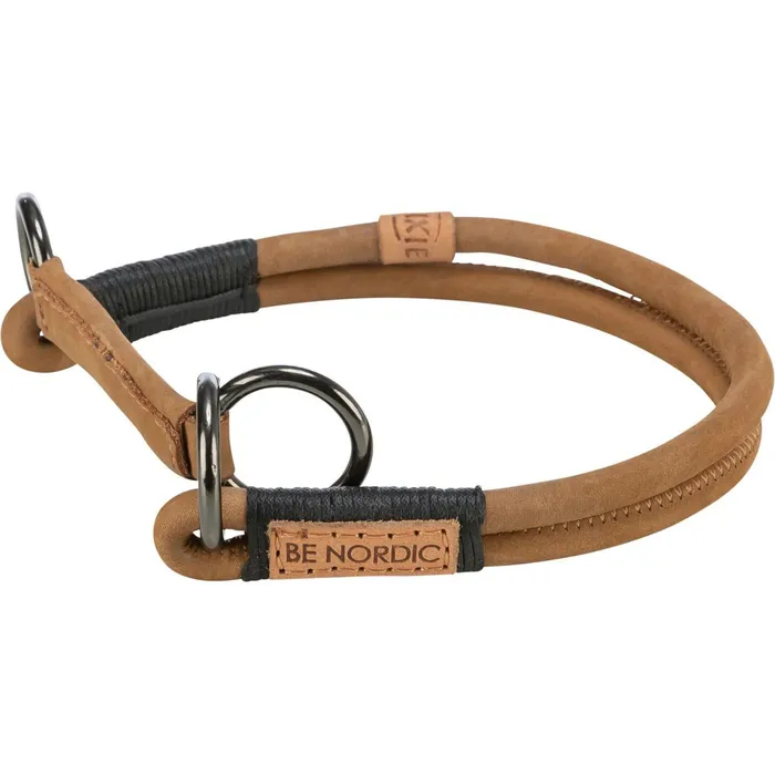 Główne zdjęcie produktu BE NORDIC kulatý polostahovací kožený obojek, hnědá S-M: 40 cm / Ř 8 mm