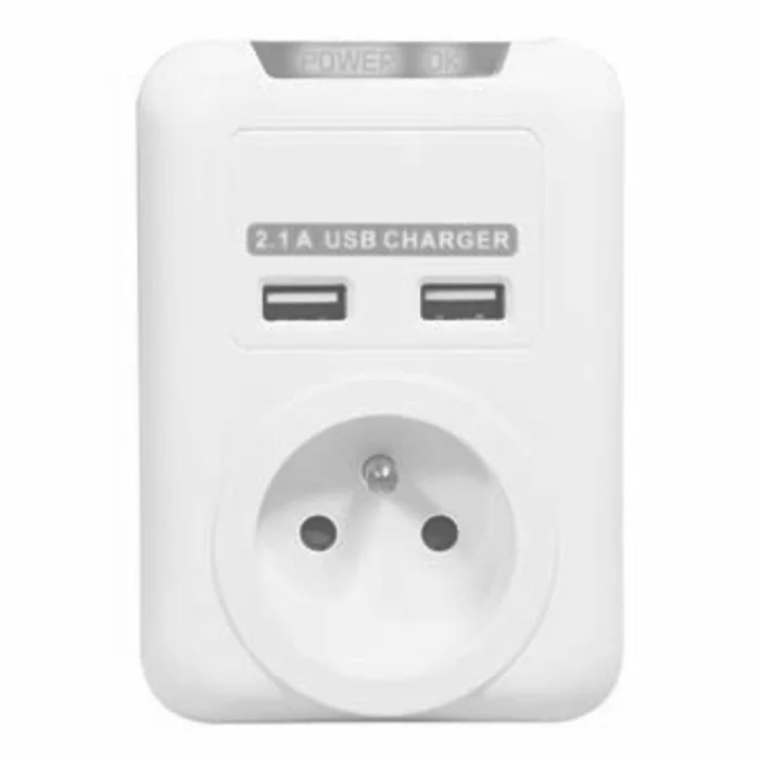 Główne zdjęcie produktu Bezkabelová přepěťová ochrana, 1 zásuvka, bílá, Logo, 2x USB