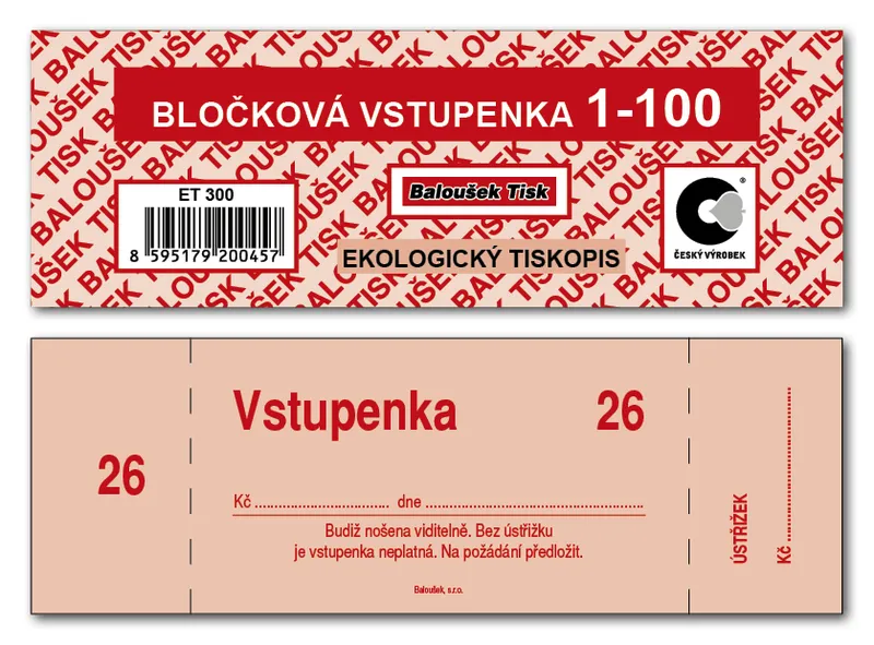 Główne zdjęcie produktu Bločková vstupenka 1-100 ET300