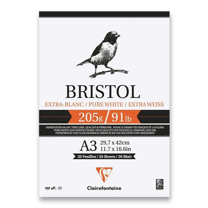 Główne zdjęcie produktu Blok Clairefontaine Bristol A3, 20 listů, 205 g